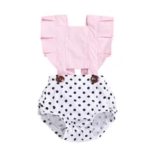 Одежда для девочек летняя одежда детская одежда с оборками и рукавами-крылышками летняя одежда в горошек для девочек от 0 до 3 месяцев# G7