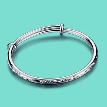 

Women's 925 Sterling Silver Bracelet Special Carved Decorative Pattern Design Freely Adjust The Size Of The Bangle Simple Jewelr