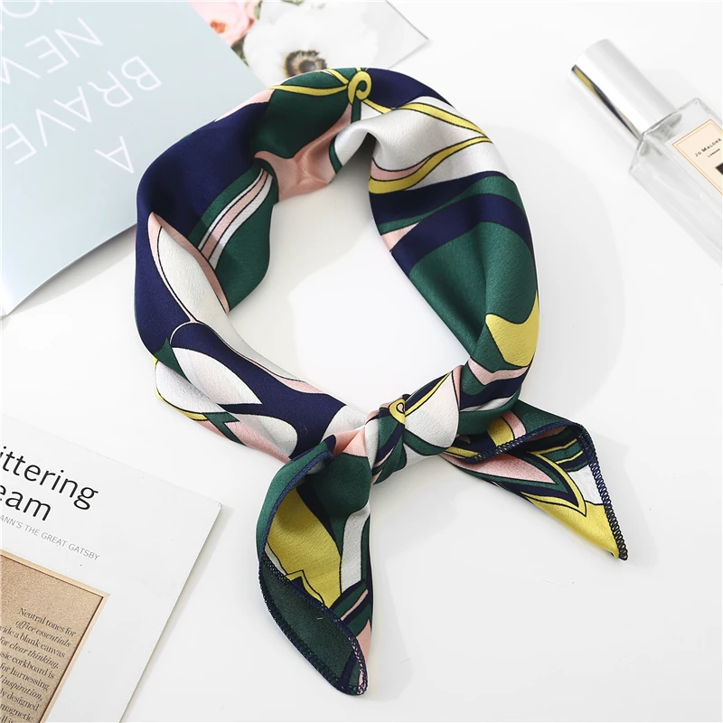Square Scarf Hair Tie Band For Business Party Dots Print Women Elegant Small Vintage Skinny Retro Head Neck Silk Satin Scarf