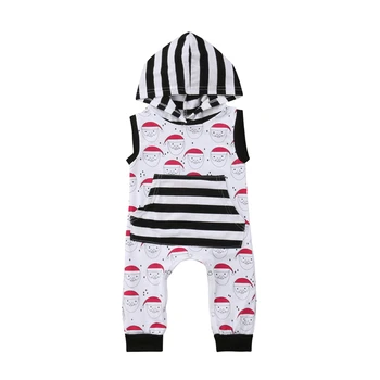 

Cute Newborn Baby Boys Girl Striped Hooded Romper Overalls Kids Toddler Santa Xmas Sleeveless Rompers Sunsuit Jumpsuit Clothes
