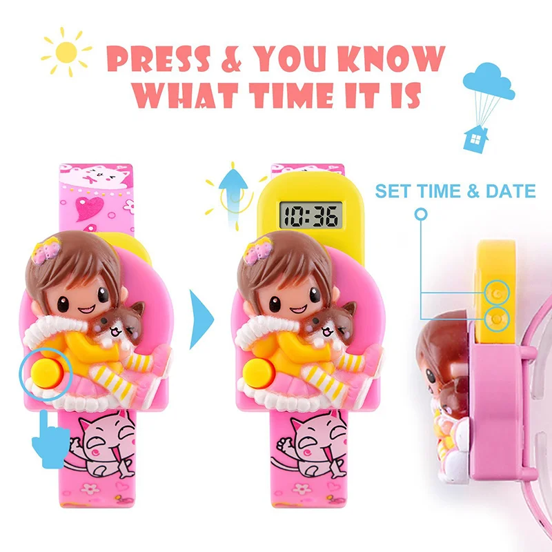 SKMEI New Cartoon Children Watches Creative Students Watch Cute Girls Kids Complete Calendar Digital Lovely Wristwatches 1240