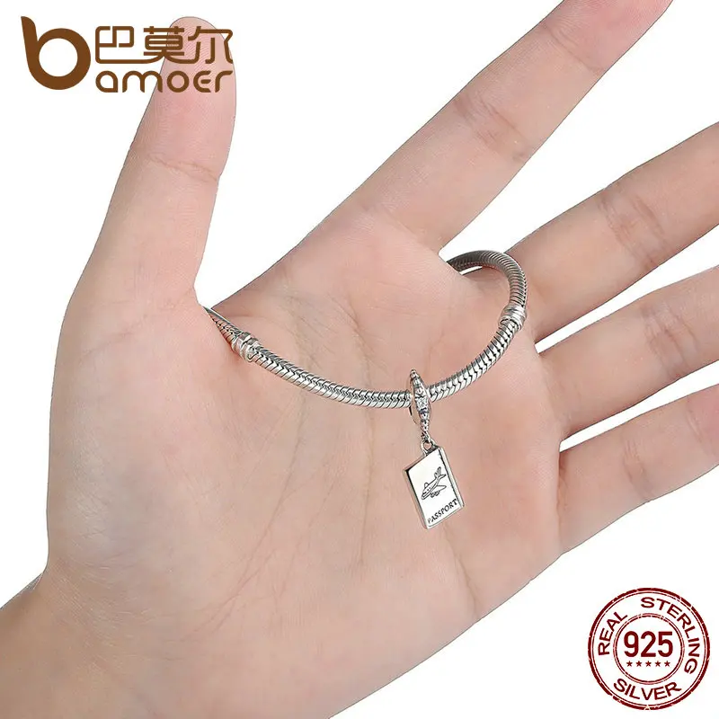 BAMOER 925 Sterling Silver PASSPORT Airplane Charm Fit Bracelet Travel Beads & Jewelry Making PAS085