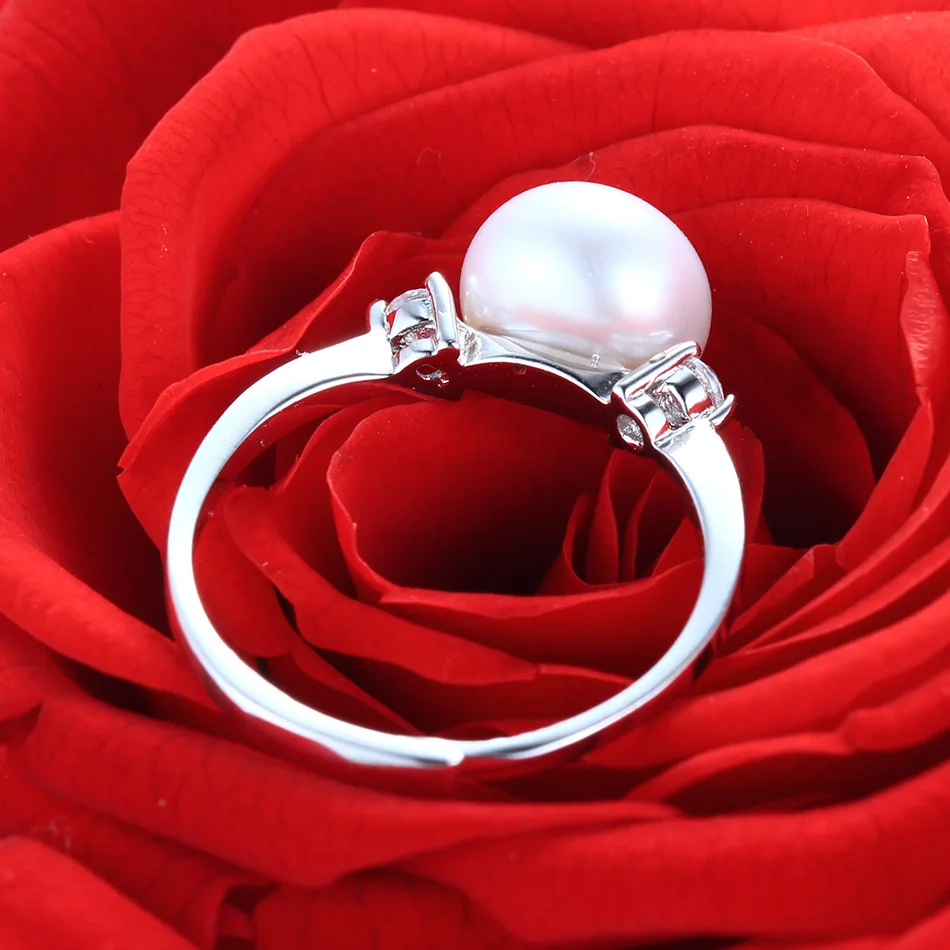 Cauuev Настоящее натуральное пресноводное жемчужное свадебное кольцо модное 925 пробы Серебряное Женское Обручальное кольцо с цирконием элегантное ювелирное изделие подарки