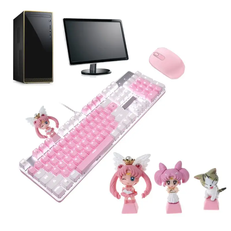 Розовая мультяшная клавиатура с узором ручной работы, кепка для ключей, механическая Кепка для ключей, шапка для ПК, компьютера, ноутбука