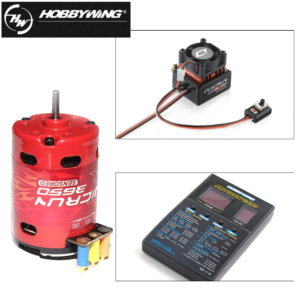 

3pcs/set Hobbywing QUICRUN 3650 Sensored 2-3S Race Brushless Motor + QuicRun WP 10BL60 60A ESC+LED Program Card For 1/10 Rc Car