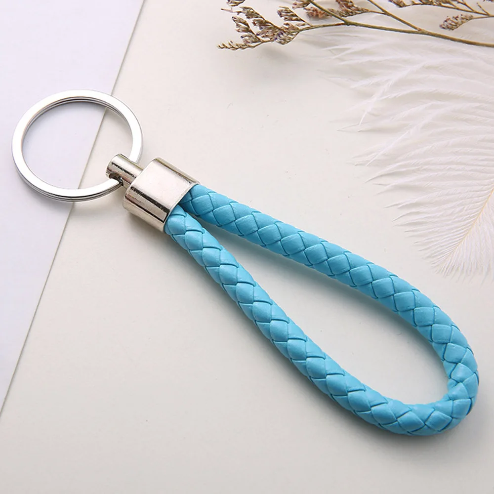 

PF Leather Keyring Handwork Braided Keychain Trinket Key Holder Simple Accessories for Bags Car Gift