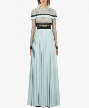 

New Women's Maxi Long Dress Draped Lace Patchwork Ruffles 2018 Autumn Hollow Out Vestido Female Sexy Split Dresses High Quality