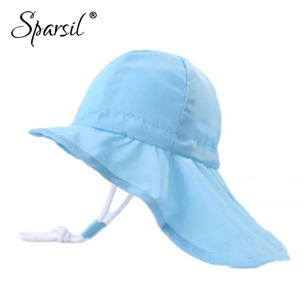 

Sparsil Children Summer Neck Protection Sun Hat Travel Beach Fodable Cap Solid Color Boy Girl Bucket Adjustable Unisex Chepeau