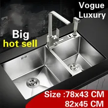 Домашняя Роскошная кухонная ручная раковина двойной паз 304 из нержавеющей стали мыть овощи большая Горячая 78x43/82x45 см