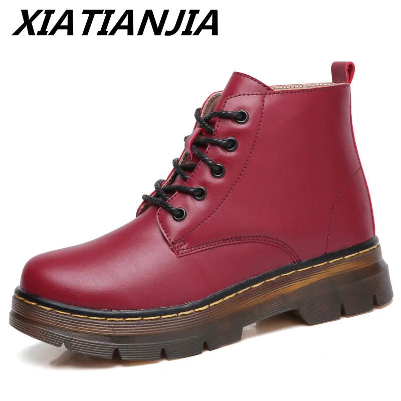 

Women's Boots Leather Thick With Short Tube Casual Leather Boots British Wind Students New Shoes Woman Rubber Botas Mujer