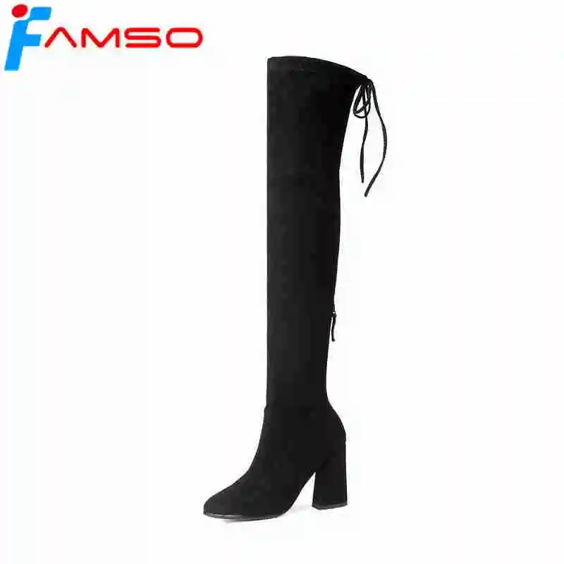 

FAMSO 2018 Size 34-43 Boots For Women 9Colors Pointed toe Black red Snow Boots Female Designer Hoof Heels Motorcycle Boots