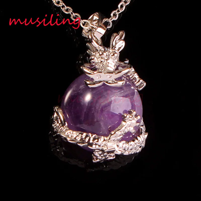 

Pendant Necklace Chain Dragon Ball Bead Pendant Natural Stone Silver Plated Charms Reiki Amulet Fashion Jewelry For Men 1pcs