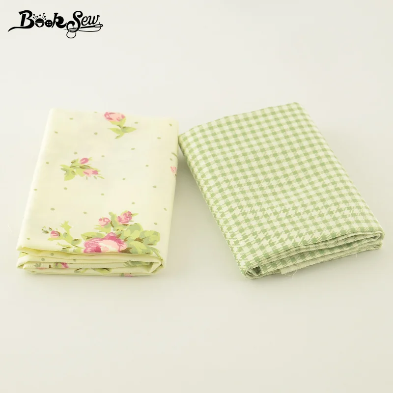 Booksew 2PCS/Lot 50x100CM Cotton Twill Fabric Tissue Rose Checks Design Green Sewing Cloth For Cushion Patchwork Bedding