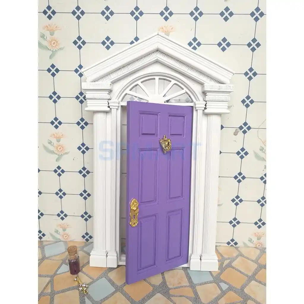 Blue Wooden Front Door Dollhouse Miniature Accessory for European Villa