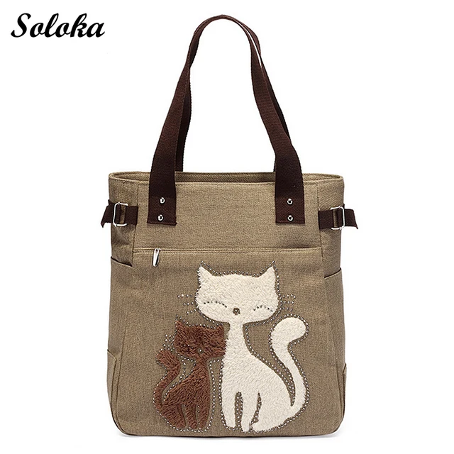 Us 14 61 Off 2019 Casual Summer Canvas Shoulder Bag Women Ping Handbag Beach Bags Cute Cat Large Capacity Tote In From