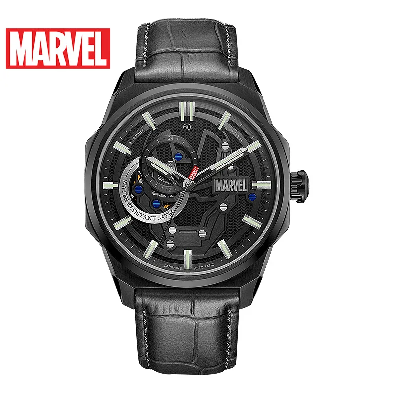 

Disney Marvel Mechanical hollow watches men's quartz leather belt luminous fashion personality iron man Water Resistant watch