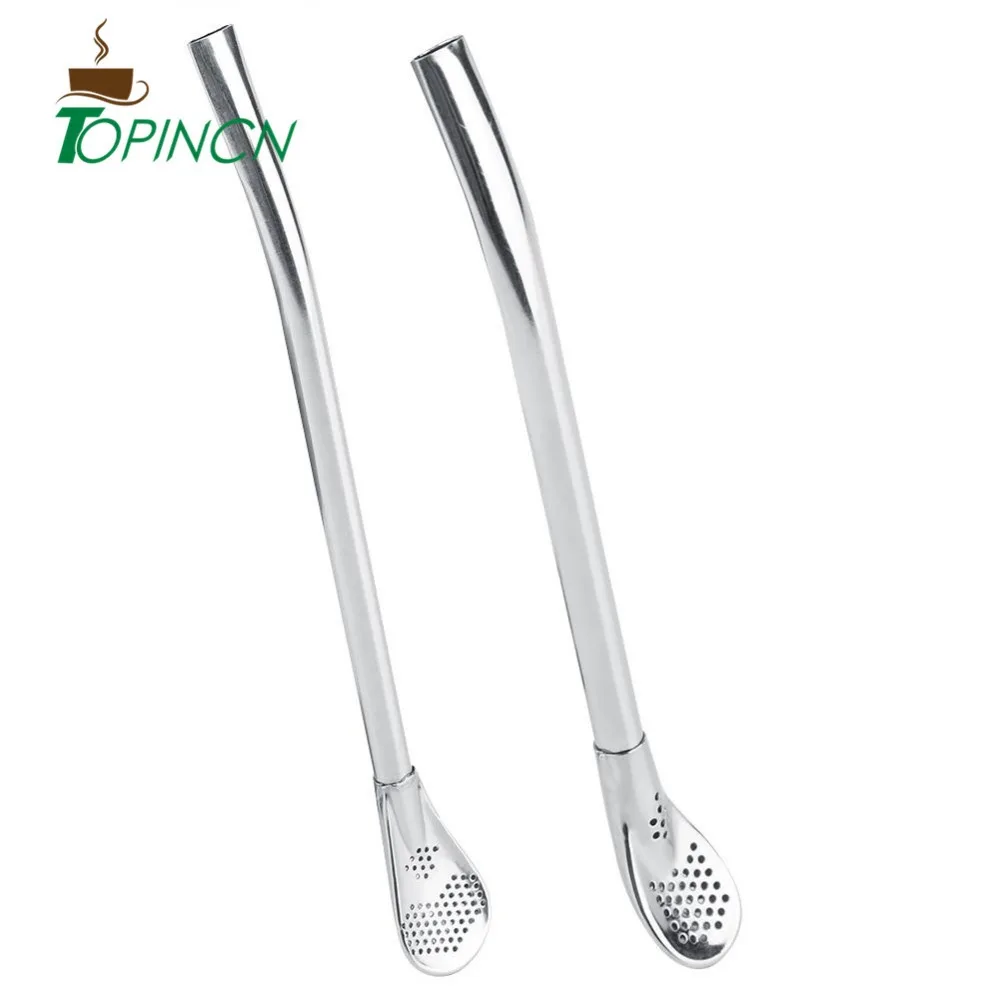 

Reusable Whisky Coffee tea Spoon 304 Stainless Steel Drinking Straws Spoon Washable Practiacl Tea Tool
