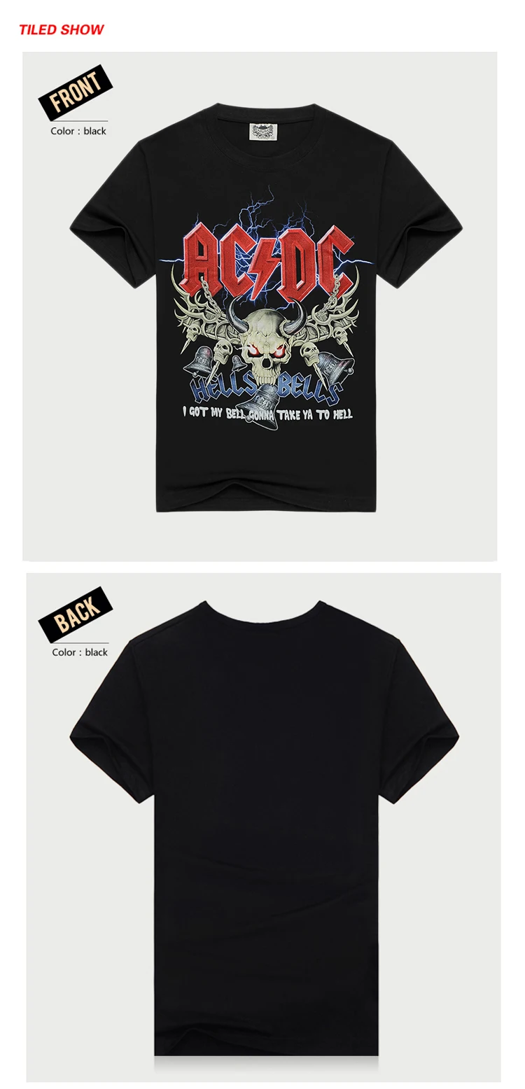 [Men bone] Мужская черная футболка AC/DC HELLS BELLS принт хлопок acdc футболки для мужчин летняя брендовая одежда power heave metal rock