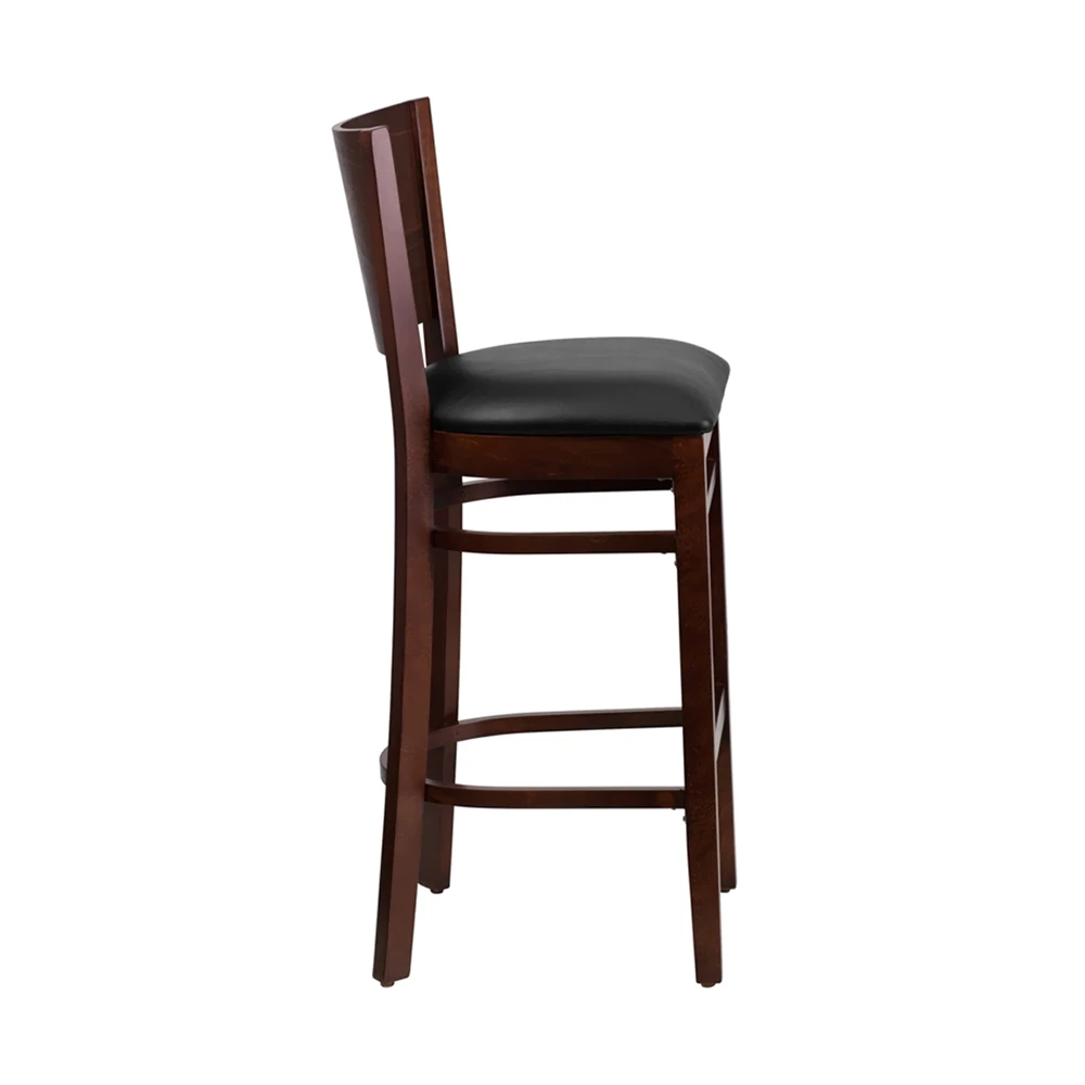 Flash Furniture Lacey Series Solid Back Walnut Wooden Restaurant Barstool - Black Vinyl Seat (1)