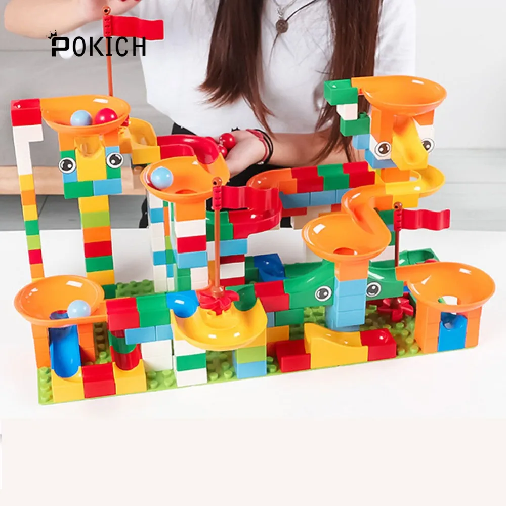 Pokich 74/148 PCS Marble Race Run Maze Ball Track Building Blocks ABS Funnel Slide Assemble Bricks Compatible LegoINGlys