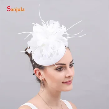 

British Style Feather Hat White/Ivory Wedding Hats for Bride Charming Hair Decorations for Special Occasions gelin sapka H200