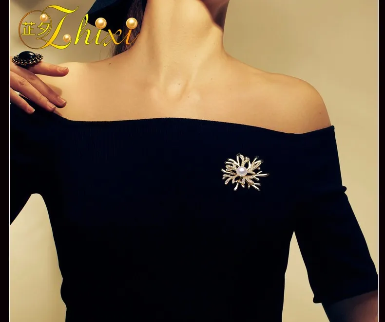 ZHIXI брошь ювелирные изделия изысканные броши брендовые роскошные натуральные жемчужные булавки 9-мм 10 мм белые каменные бусины модный вечерние для женщин BR05