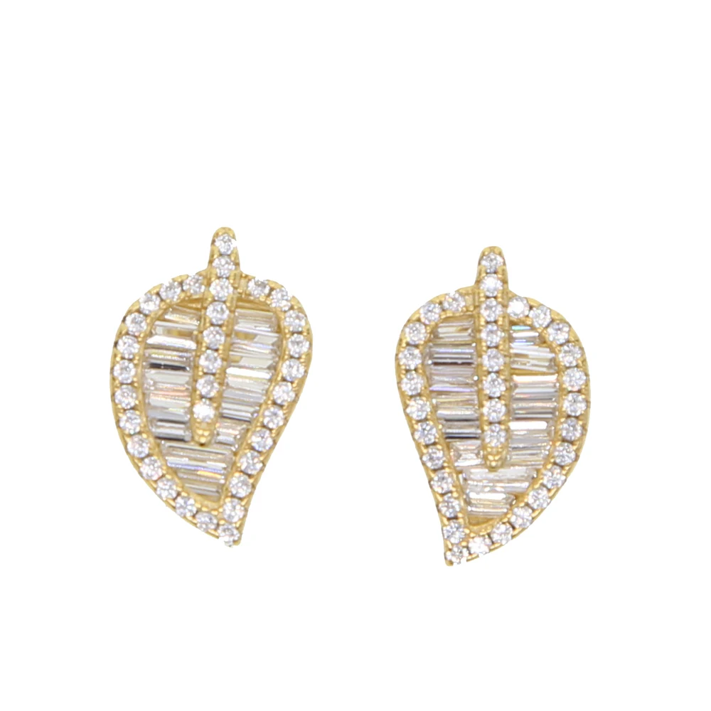 925 sterling silver cz leaf stud earring Christmas gift minimal delicate cute leaves Gorgeous trendy women classic jewelry