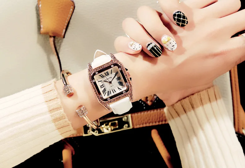 LSVTR роскошные женские часы с кристаллами под платье Топ бренд модные квадратные кварцевые часы из натуральной кожи Часы повседневные женские часы Dropship