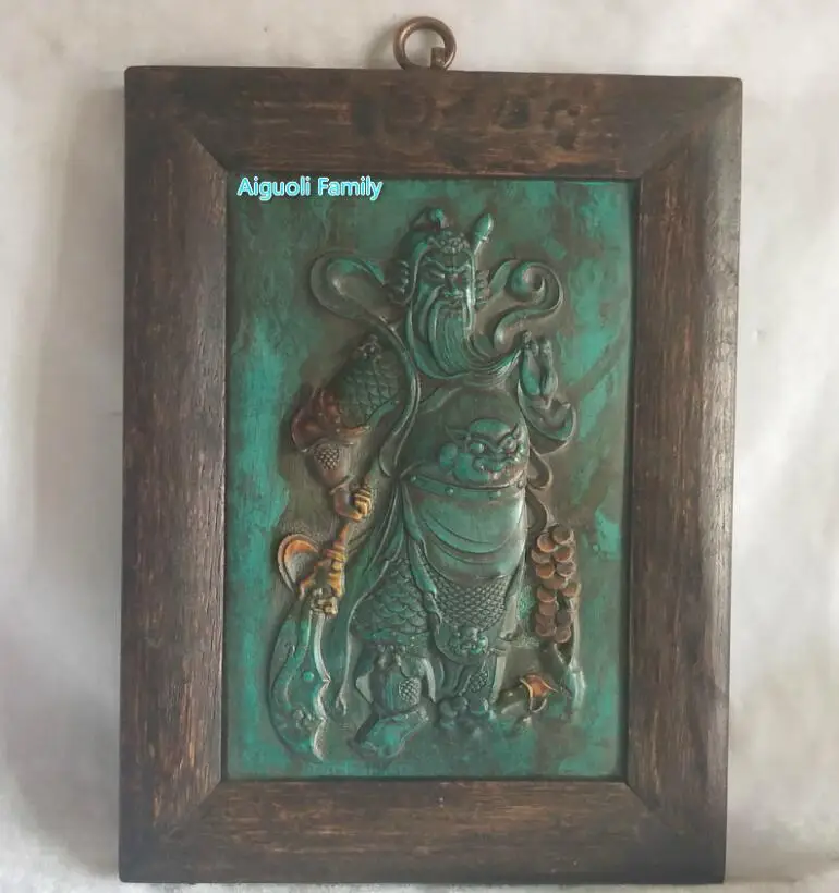 

Art Collection Chinese Handmade Old Green Stone Carving Guangong Wall hanging,Home Wall decoration Craft