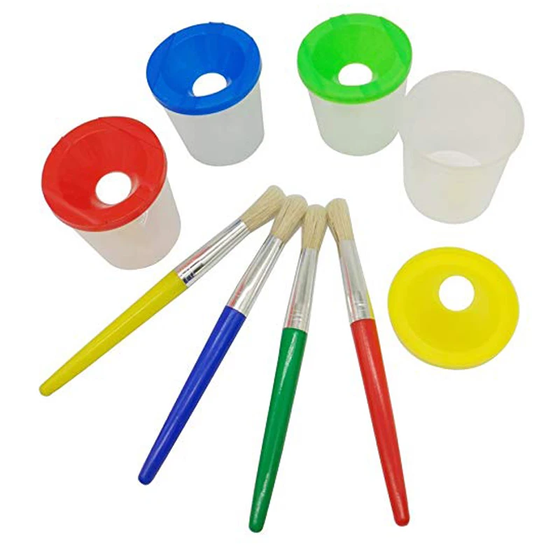 Детская краска чашки без разлива с цветными крышками большой круглый набор кистей с пластиковыми ручками защита от проливов краска чашки кисти