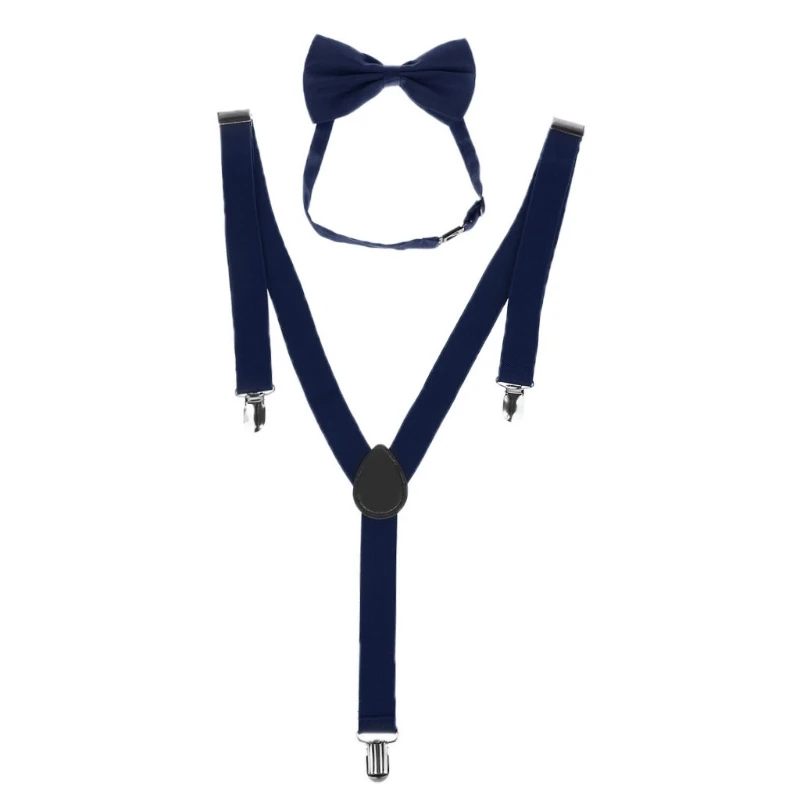 Унисекс Регулируемый y-обратно подтяжки галстук-бабочку комплект Clip-на брекеты упругой Свадебные