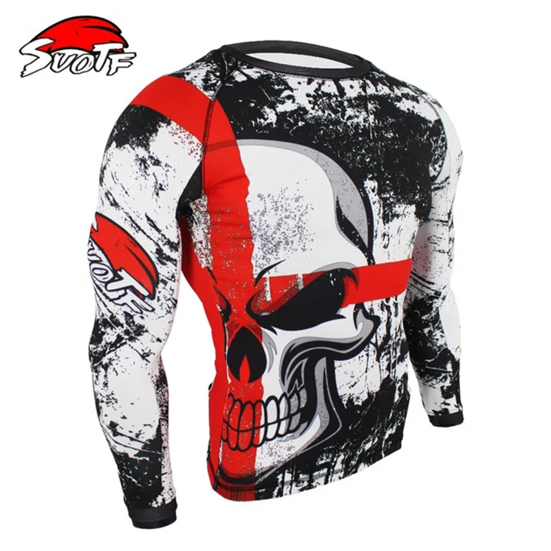 Beste SUOTF Boksen Set Compressie Jersey + Broek Schedel Rashguard Kickboksen Strakke Lange T Shirts Broek Muay Thai MMA Fightwear