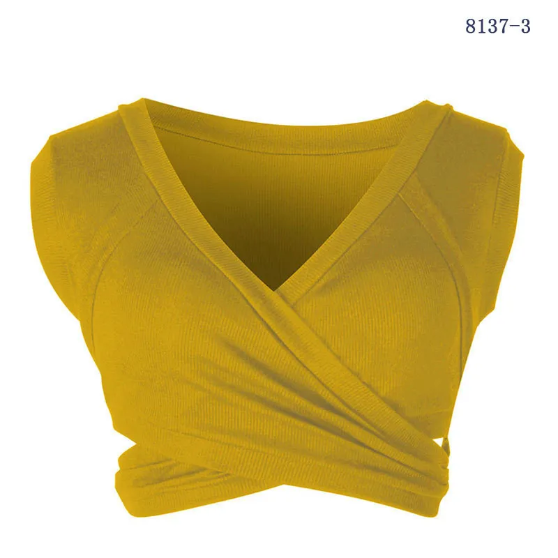 Горячее предложение лето мода сексуальный клуб v-образным вырезом без рукавов короткие бретели для бюста однотонная одежда обычный Harajuku трико свитер женский - Цвет: yellow