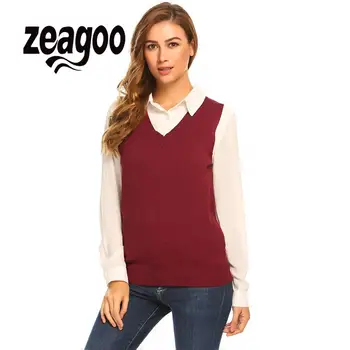 

zeagoo V-Neck Women Sleeveless Solid Slim Fit Thin Knit Pullover Sweater Vest