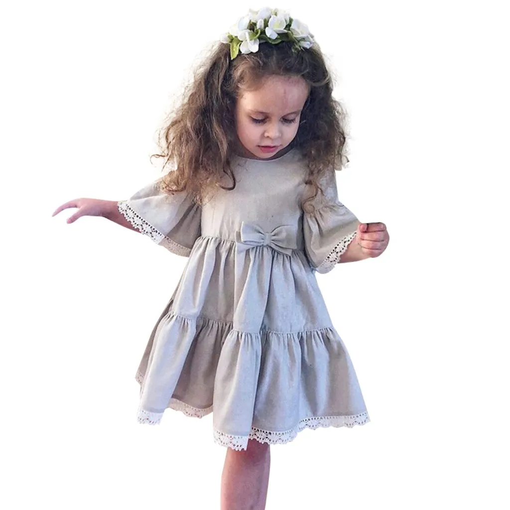 Cyhulu Newborn Infant Baby Girls Fly Sleeve Solid Party Birthday Summer Causal Dresses Outfits Set