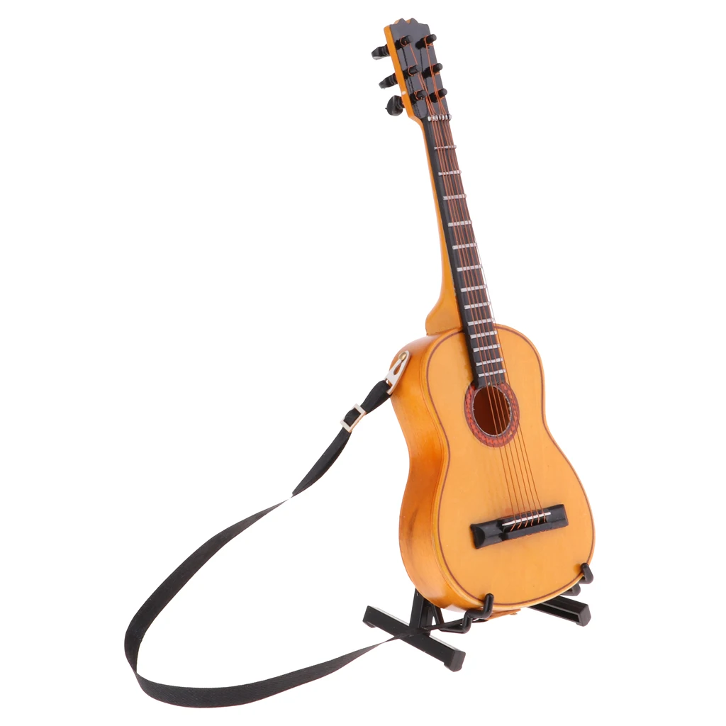 1/6 Scale Wood Guitar Acoustic Bass Guitar Model Toy Miniature Collectibles Crafts