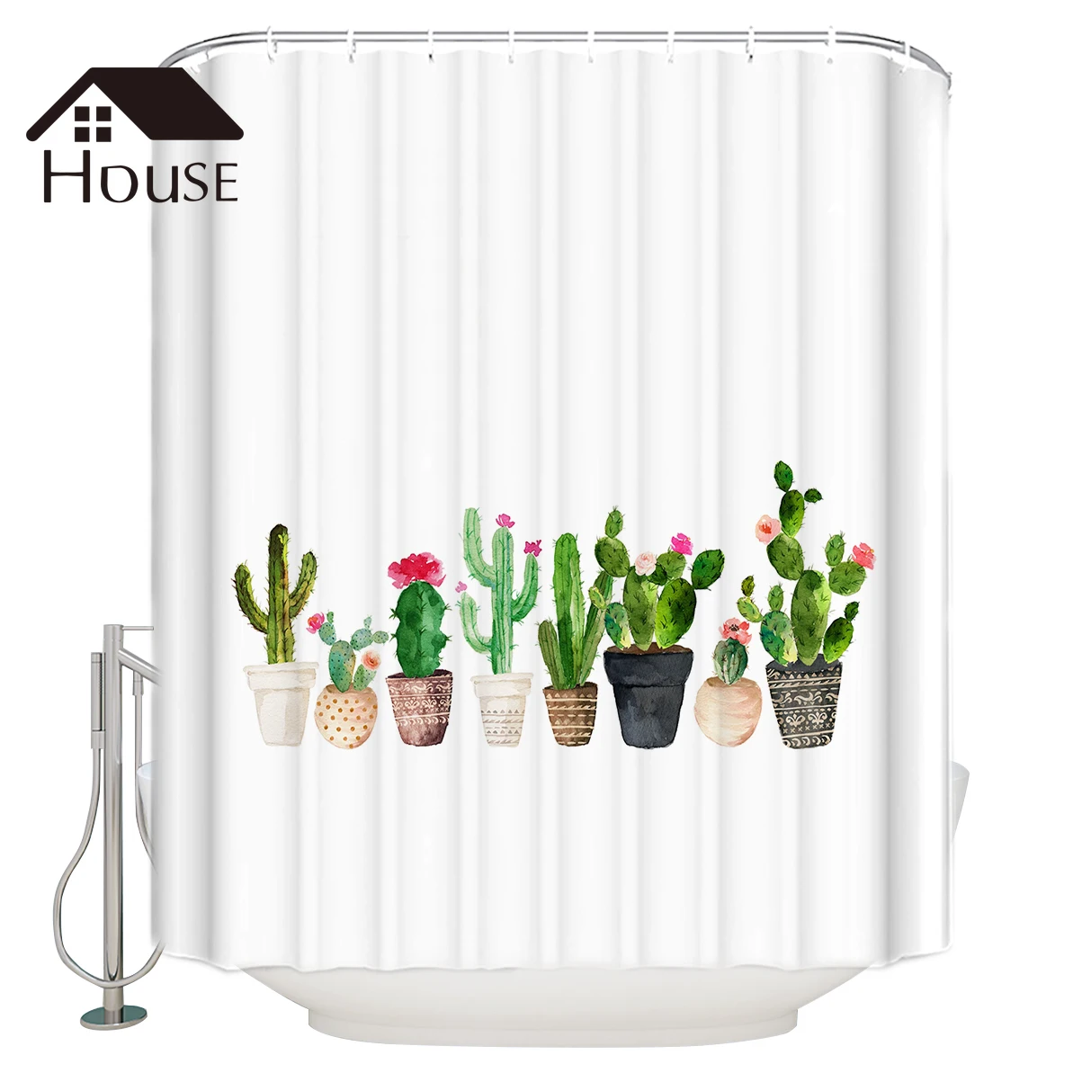 

BIGHOUSES Shower Curtain Cactus Fabric Shower Curtain with Hooks