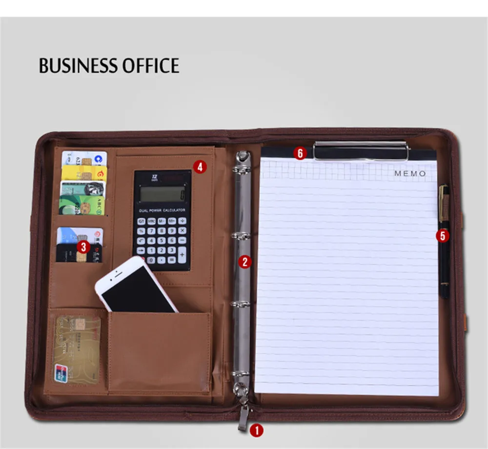 Папка для документов A4 Binder бизнес портфель с калькулятором ручка на Молнии Padfolio из искусственной кожи офисный менеджер Органайзер Сумка