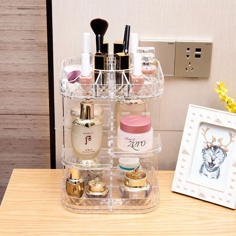 Rotatable Acrylic Cosmetic Storage Box Lipstick Display Stand Multilayer Nail Polish Rack Holder Women Makeup Organizer Case3