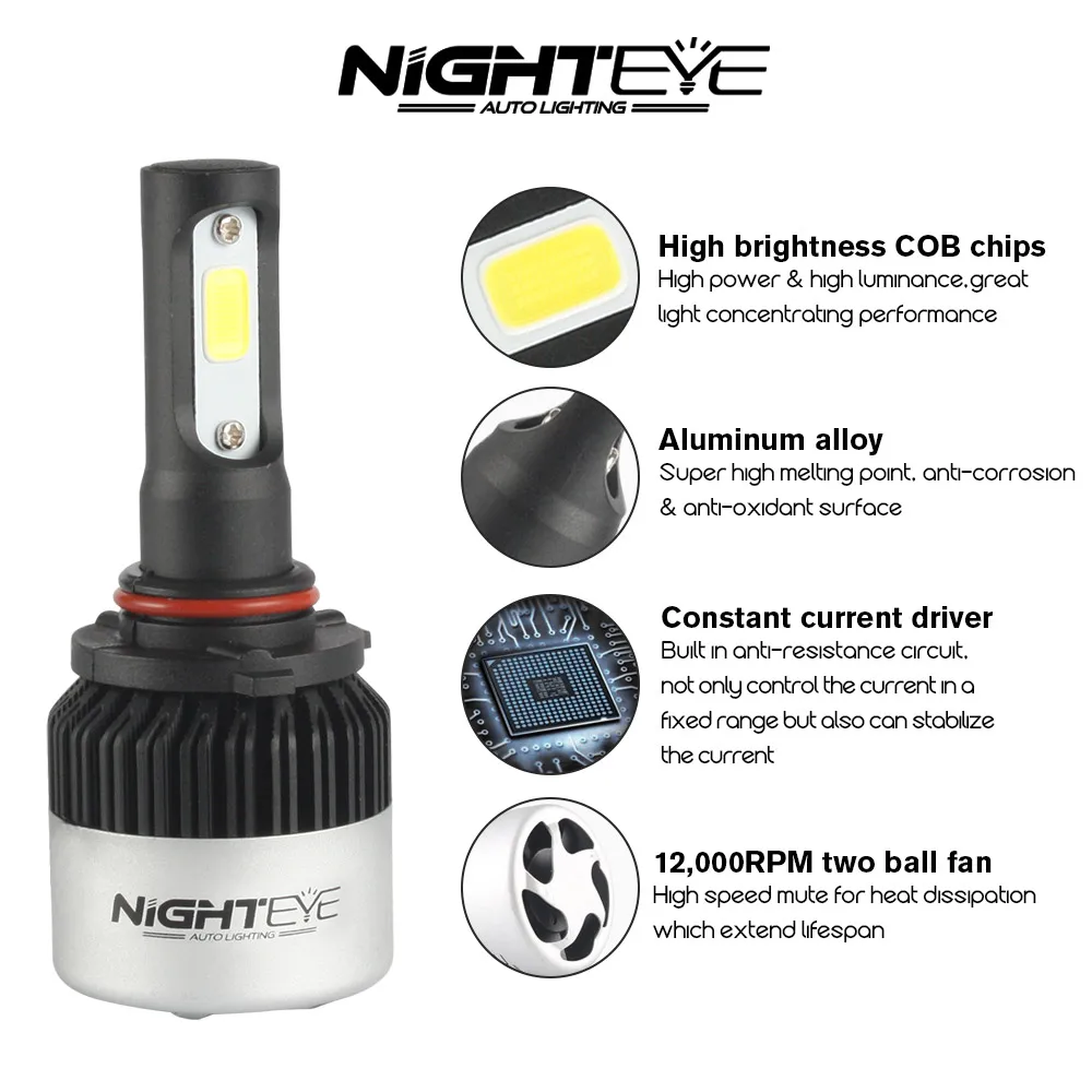 

AZGIANT 2pcs/set Car S2 Led Headlight H1 H7 H11 9005 9006 9000Lm 6500K White Light IP68 Waterproof COB Chip Low Voltage Protect