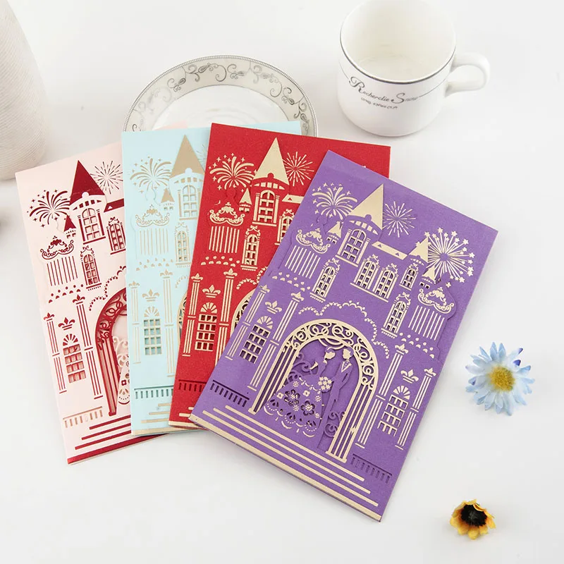 Gold Stamping Castle Style Laser Cut Wedding Invitation ...