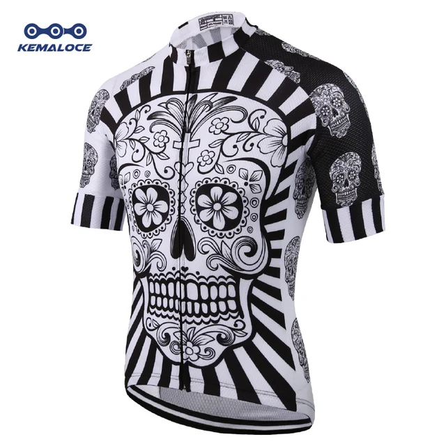 US $12.95 White Skull Sublimation Printing Cycling Jersey Best 2019 Pro Polyester Bike Wear Summer Men Quick 