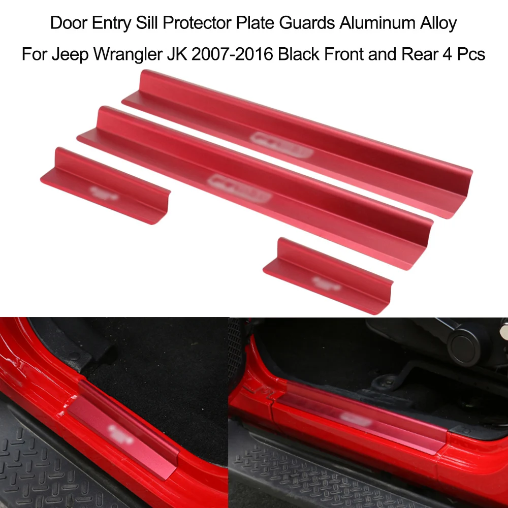 Car Door Entry Sill Protector Plate Guards Aluminum Alloy For Jeep Wrangler JK 2007- 4Pcs Car Door Threshold Decoration Trim
