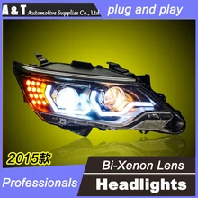 A&T car styling 2015 For TOYOTA Camry headlights LED DRL For TOYOTA Camry Q5 bi xenon lens h7 xenon LED light bar DRL HEAD LIGHT