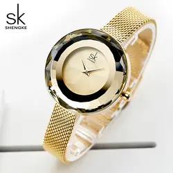 SHENGKE женские роскошные Prism Fac золотые часы подарок часы бренд кварцевые женские часы платье модные наручные часы Relogio Feminino