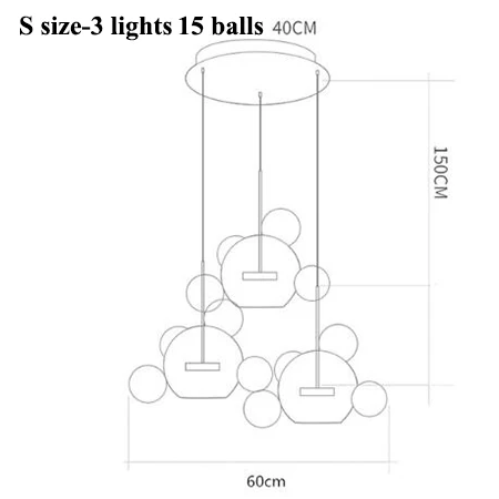 Современные светодиодные люстры с Микки Маусом, освещение для столовой, матовые стеклянные пузырьки, светодиодная Люстра для гостиной, медные металлические подвесные светильники - Цвет абажура: S size-15 ball round