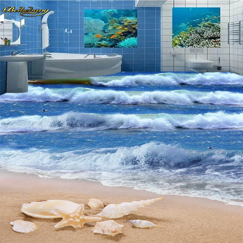 beibehang Custom photo wallpaper floor painting floor affixed to the beach beach starfish bathroom 3D floor three-dimensional