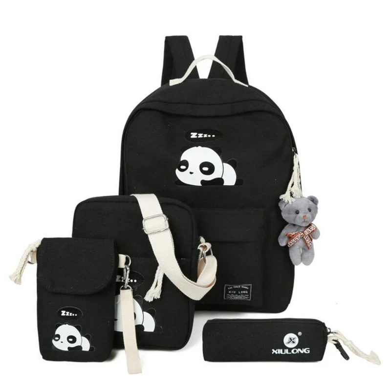 Осмонд Для женщин рюкзаков 4 шт./компл. Рюкзак Симпатичные панды печати ранцы для подростков девочек дорожные сумки рюкзак