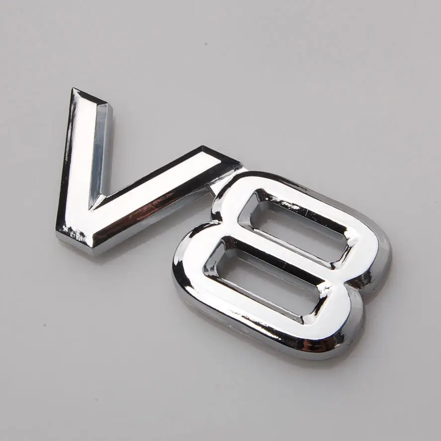

1x Universal Chrome 3D Metal V8 Car Auto Trunk Sticker Emblem Decal Fender Badge bumper stickers fit for A1-8 allroad Q3-5 R8 S3