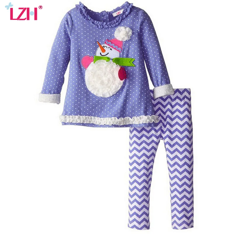 

LZH 2017 Autumn Winter Girl Clothes Set Snowman T-shirts+Pant 2pcs Baby Christmas Outfit Suit Costume For Kids Children Clothing